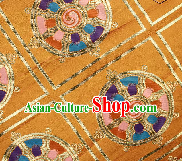 Asian Chinese Traditional Buddhism Wheel Pattern Golden Brocade Tibetan Robe Satin Fabric Silk Material Asian Chinese Traditional Buddhism Wheel Pattern Golden Brocade Tibetan Robe Satin Fabric Silk Material