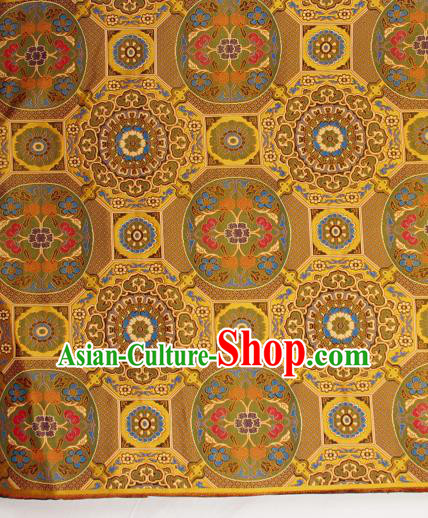 Asian Chinese Traditional Buddhism Pattern Golden Brocade Tibetan Robe Satin Fabric Silk Material Asian Chinese Traditional Buddhism Pattern Golden Brocade Tibetan Robe Satin Fabric Silk Material