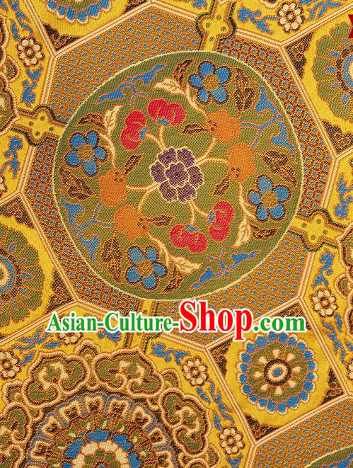 Asian Chinese Traditional Buddhism Pattern Golden Brocade Tibetan Robe Satin Fabric Silk Material Asian Chinese Traditional Buddhism Pattern Golden Brocade Tibetan Robe Satin Fabric Silk Material