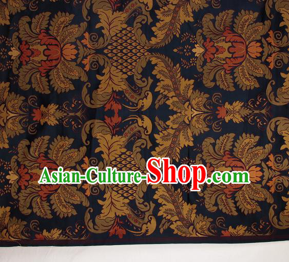 Asian Chinese Traditional Buddhism Flamboyant Pattern Navy Brocade Tibetan Robe Satin Fabric Silk Material Asian Chinese Traditional Buddhism Flamboyant Pattern Navy Brocade Tibetan Robe Satin Fabric Silk Material