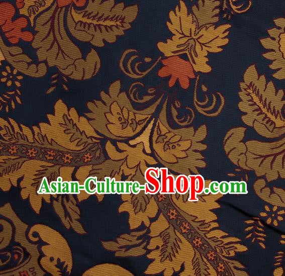 Asian Chinese Traditional Buddhism Flamboyant Pattern Navy Brocade Tibetan Robe Satin Fabric Silk Material Asian Chinese Traditional Buddhism Flamboyant Pattern Navy Brocade Tibetan Robe Satin Fabric Silk Material