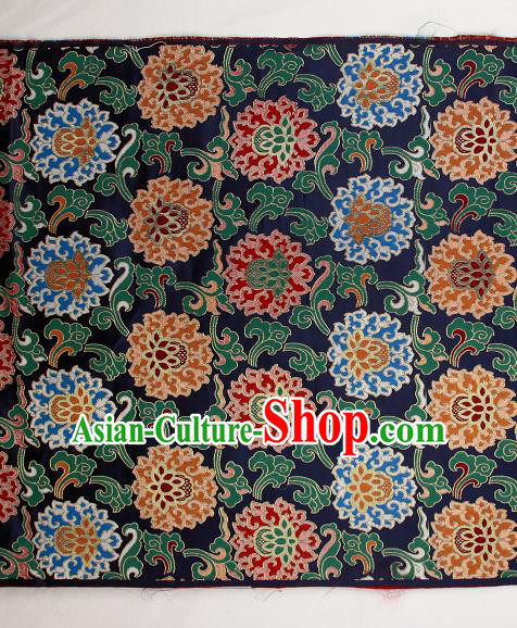 Asian Chinese Traditional Buddhism Lotus Pattern Navy Brocade Tibetan Robe Satin Fabric Silk Material Asian Chinese Traditional Buddhism Lotus Pattern Navy Brocade Tibetan Robe Satin Fabric Silk Material