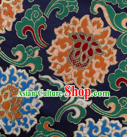 Asian Chinese Traditional Buddhism Lotus Pattern Navy Brocade Tibetan Robe Satin Fabric Silk Material Asian Chinese Traditional Buddhism Lotus Pattern Navy Brocade Tibetan Robe Satin Fabric Silk Material