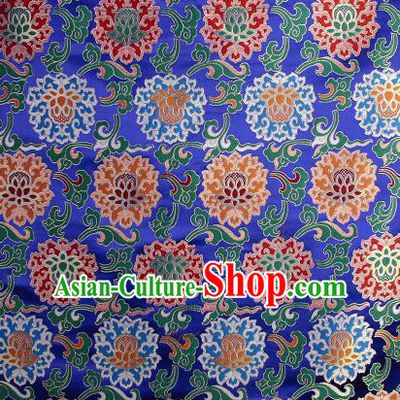 Asian Chinese Traditional Buddhism Lotus Pattern Royalblue Brocade Tibetan Robe Satin Fabric Silk Material