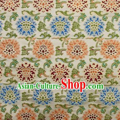 Asian Chinese Traditional Buddhism Lotus Pattern White Brocade Tibetan Robe Satin Fabric Silk Material
