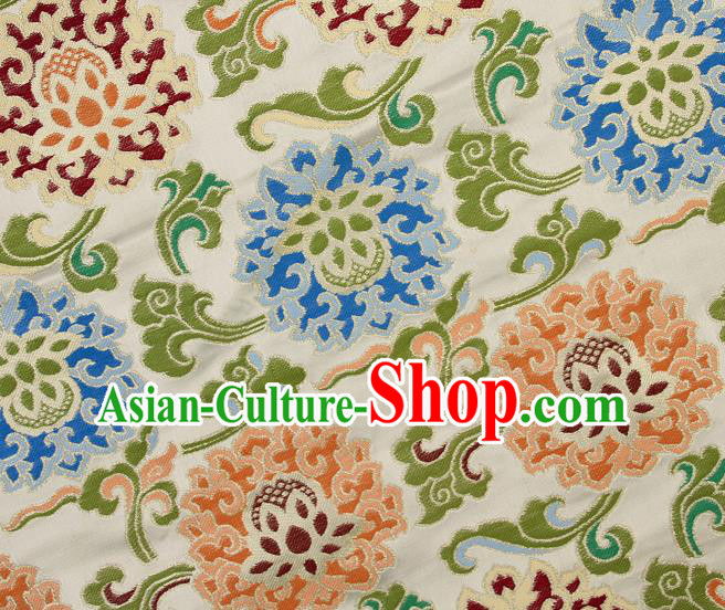 Asian Chinese Traditional Buddhism Lotus Pattern White Brocade Tibetan Robe Satin Fabric Silk Material Asian Chinese Traditional Buddhism Lotus Pattern White Brocade Tibetan Robe Satin Fabric Silk Material