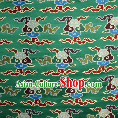 Asian Chinese Traditional Buddhism Auspicious Cloud Pattern Green Brocade Tibetan Robe Satin Fabric Silk Material