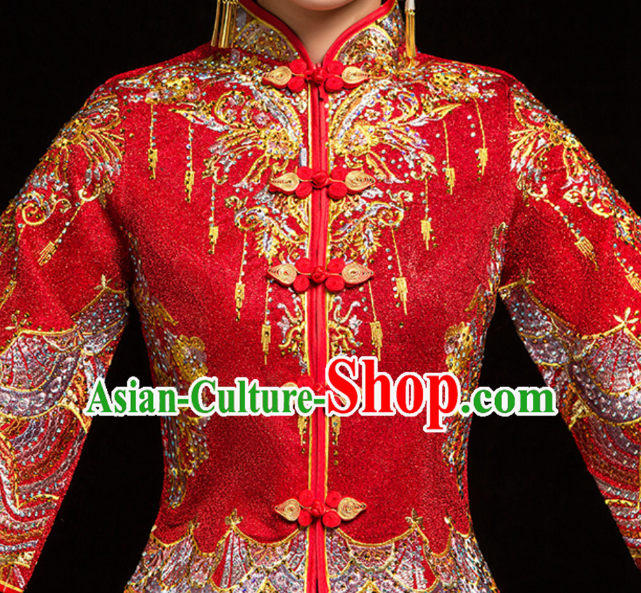 Chinese Classical Embroidered Phoenix Ancient Bride Wedding Dresses for Women Chinese Classical Embroidered Phoenix Ancient Bride Wedding Dresses for Women