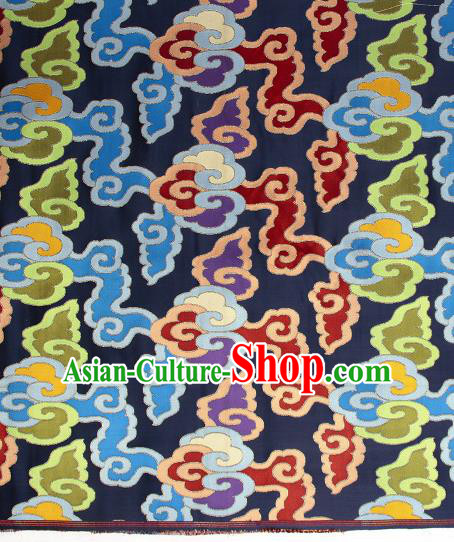 Asian Chinese Traditional Cloud Pattern Navy Brocade Tibetan Robe Satin Fabric Silk Material Asian Chinese Traditional Cloud Pattern Navy Brocade Tibetan Robe Satin Fabric Silk Material