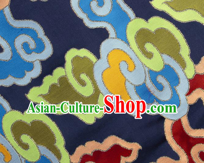 Asian Chinese Traditional Cloud Pattern Navy Brocade Tibetan Robe Satin Fabric Silk Material Asian Chinese Traditional Cloud Pattern Navy Brocade Tibetan Robe Satin Fabric Silk Material