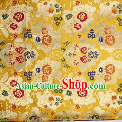 Asian Chinese Traditional Pattern Golden Brocade Tibetan Robe Satin Fabric Silk Material