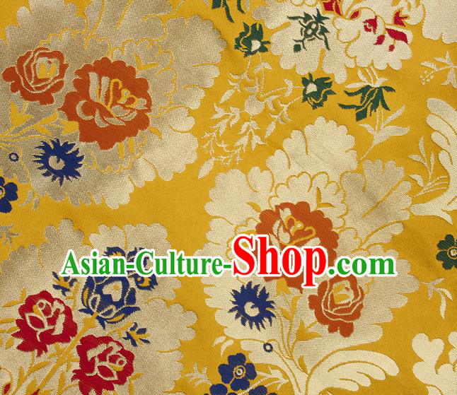 Asian Chinese Traditional Pattern Golden Brocade Tibetan Robe Satin Fabric Silk Material Asian Chinese Traditional Pattern Golden Brocade Tibetan Robe Satin Fabric Silk Material