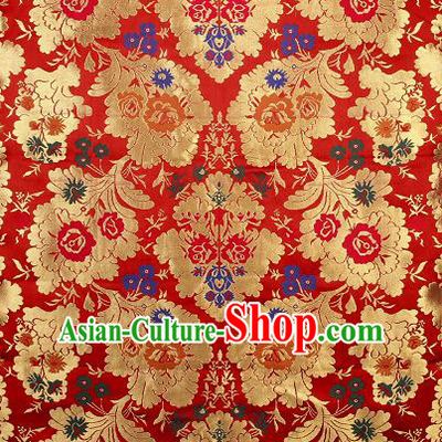 Asian Chinese Traditional Pattern Red Brocade Tibetan Robe Satin Fabric Silk Material