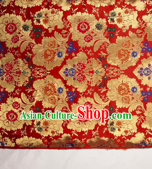 Asian Chinese Traditional Pattern Red Brocade Tibetan Robe Satin Fabric Silk Material Asian Chinese Traditional Pattern Red Brocade Tibetan Robe Satin Fabric Silk Material