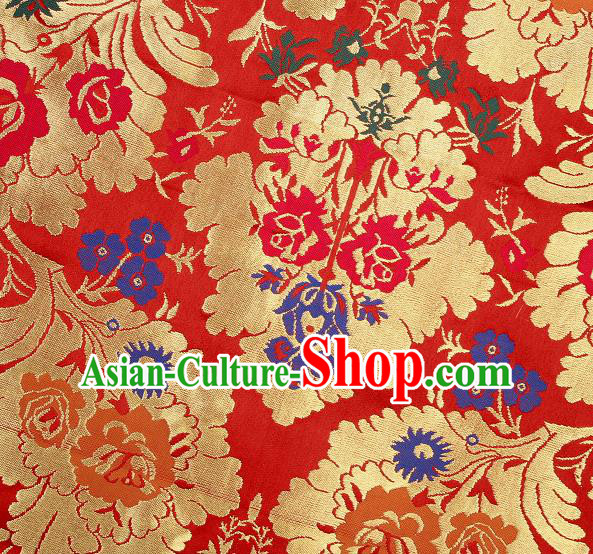 Asian Chinese Traditional Pattern Red Brocade Tibetan Robe Satin Fabric Silk Material Asian Chinese Traditional Pattern Red Brocade Tibetan Robe Satin Fabric Silk Material