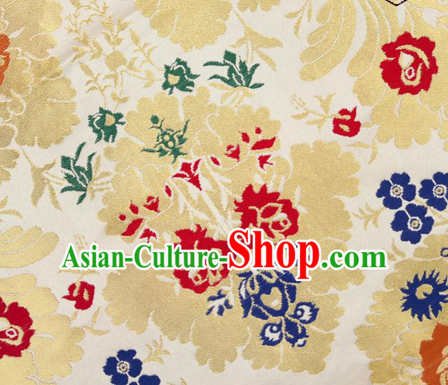 Asian Chinese Traditional Pattern White Brocade Tibetan Robe Satin Fabric Silk Material