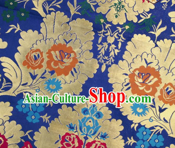 Asian Chinese Traditional Pattern Royalblue Brocade Tibetan Robe Satin Fabric Silk Material Asian Chinese Traditional Pattern Royalblue Brocade Tibetan Robe Satin Fabric Silk Material