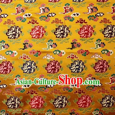 Asian Chinese Traditional Galsang Flower Pattern Golden Brocade Tibetan Robe Satin Fabric Silk Material