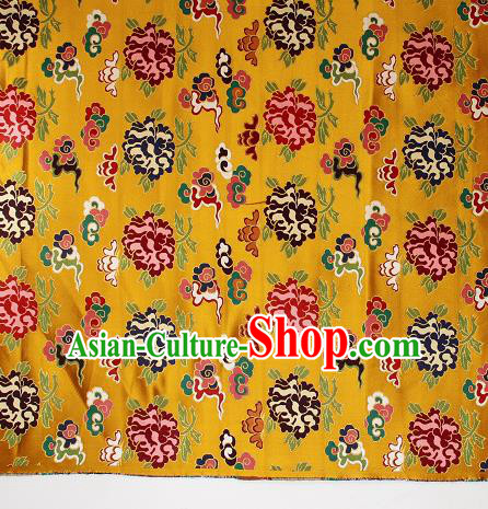 Asian Chinese Traditional Galsang Flower Pattern Golden Brocade Tibetan Robe Satin Fabric Silk Material Asian Chinese Traditional Galsang Flower Pattern Golden Brocade Tibetan Robe Satin Fabric Silk Material