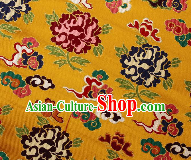 Asian Chinese Traditional Galsang Flower Pattern Golden Brocade Tibetan Robe Satin Fabric Silk Material Asian Chinese Traditional Galsang Flower Pattern Golden Brocade Tibetan Robe Satin Fabric Silk Material