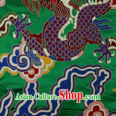 Asian Chinese Traditional Colorful Cloud Dragon Pattern Green Brocade Tibetan Robe Satin Fabric Silk Material