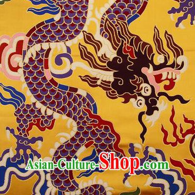 Asian Chinese Traditional Colorful Cloud Dragon Pattern Golden Brocade Tibetan Robe Satin Fabric Silk Material