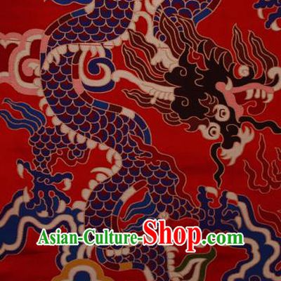 Asian Chinese Traditional Colorful Cloud Dragon Pattern Red Brocade Tibetan Robe Satin Fabric Silk Material