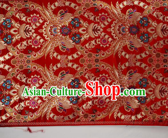 Asian Chinese Traditional Galsang Flower Pattern Red Brocade Tibetan Robe Satin Fabric Silk Material Asian Chinese Traditional Galsang Flower Pattern Red Brocade Tibetan Robe Satin Fabric Silk Material