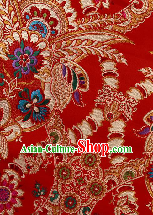 Asian Chinese Traditional Galsang Flower Pattern Red Brocade Tibetan Robe Satin Fabric Silk Material Asian Chinese Traditional Galsang Flower Pattern Red Brocade Tibetan Robe Satin Fabric Silk Material