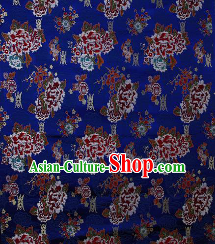 Asian Chinese Traditional Peony Plum Pattern Royalblue Brocade Tibetan Robe Satin Fabric Silk Material Asian Chinese Traditional Peony Plum Pattern Royalblue Brocade Tibetan Robe Satin Fabric Silk Material