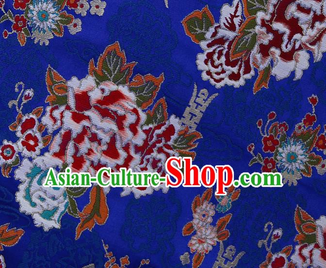Asian Chinese Traditional Peony Plum Pattern Royalblue Brocade Tibetan Robe Satin Fabric Silk Material Asian Chinese Traditional Peony Plum Pattern Royalblue Brocade Tibetan Robe Satin Fabric Silk Material