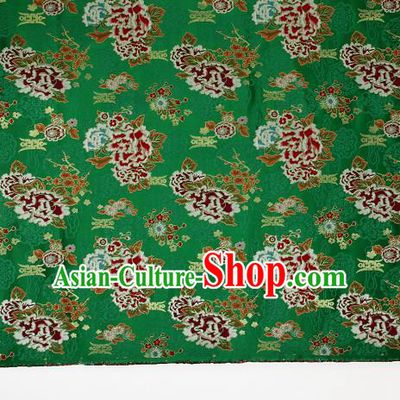 Asian Chinese Traditional Peony Plum Pattern Green Brocade Tibetan Robe Satin Fabric Silk Material