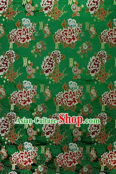 Asian Chinese Traditional Peony Plum Pattern Green Brocade Tibetan Robe Satin Fabric Silk Material Asian Chinese Traditional Peony Plum Pattern Green Brocade Tibetan Robe Satin Fabric Silk Material