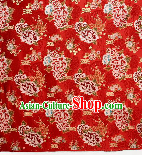 Asian Chinese Traditional Peony Plum Pattern Red Brocade Tibetan Robe Satin Fabric Silk Material Asian Chinese Traditional Peony Plum Pattern Red Brocade Tibetan Robe Satin Fabric Silk Material