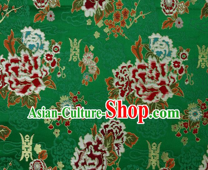 Asian Chinese Traditional Peony Plum Pattern Green Brocade Tibetan Robe Satin Fabric Silk Material Asian Chinese Traditional Peony Plum Pattern Green Brocade Tibetan Robe Satin Fabric Silk Material