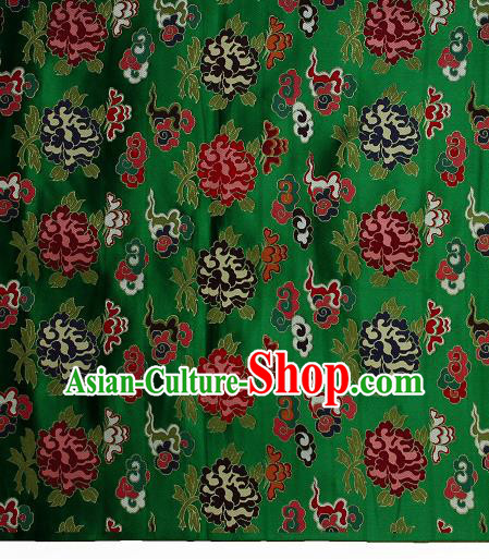 Asian Chinese Traditional Cloud Peony Pattern Green Brocade Tibetan Robe Satin Fabric Silk Material Asian Chinese Traditional Cloud Peony Pattern Green Brocade Tibetan Robe Satin Fabric Silk Material