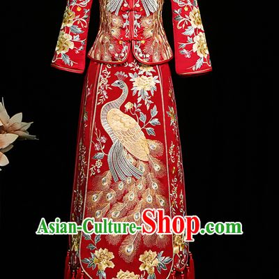 Top Red Tassels Chinese Classical Embroidered Phoenix Ancient Bride Wedding Dresses for Women