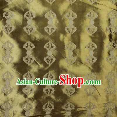 Asian Chinese Traditional Buddhism Vajra Pattern Olive Green Brocade Tibetan Robe Satin Fabric Silk Material