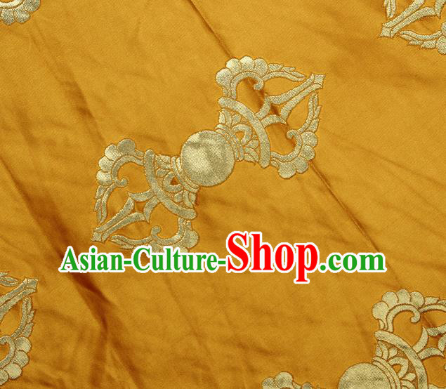 Asian Chinese Traditional Buddhism Vajra Pattern Yellow Brocade Tibetan Robe Satin Fabric Silk Material Asian Chinese Traditional Buddhism Vajra Pattern Yellow Brocade Tibetan Robe Satin Fabric Silk Material