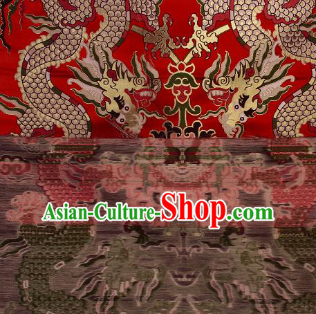 Asian Chinese Traditional Dragon Lotus Pattern Red Brocade Tibetan Robe Satin Fabric Silk Material Asian Chinese Traditional Dragon Lotus Pattern Red Brocade Tibetan Robe Satin Fabric Silk Material