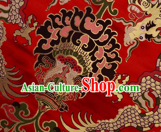 Asian Chinese Traditional Dragon Lotus Pattern Red Brocade Tibetan Robe Satin Fabric Silk Material Asian Chinese Traditional Dragon Lotus Pattern Red Brocade Tibetan Robe Satin Fabric Silk Material