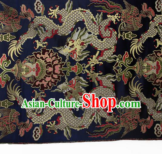 Asian Chinese Traditional Dragon Lotus Pattern Navy Brocade Tibetan Robe Satin Fabric Silk Material Asian Chinese Traditional Dragon Lotus Pattern Navy Brocade Tibetan Robe Satin Fabric Silk Material