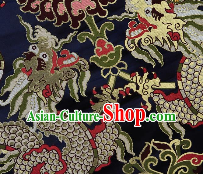Asian Chinese Traditional Dragon Lotus Pattern Navy Brocade Tibetan Robe Satin Fabric Silk Material Asian Chinese Traditional Dragon Lotus Pattern Navy Brocade Tibetan Robe Satin Fabric Silk Material