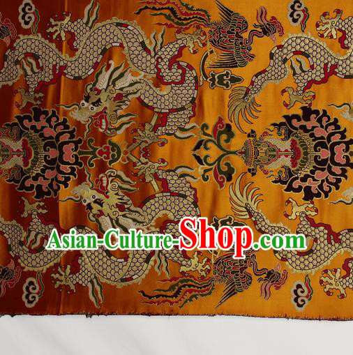 Asian Chinese Traditional Dragon Lotus Pattern Golden Brocade Tibetan Robe Satin Fabric Silk Material