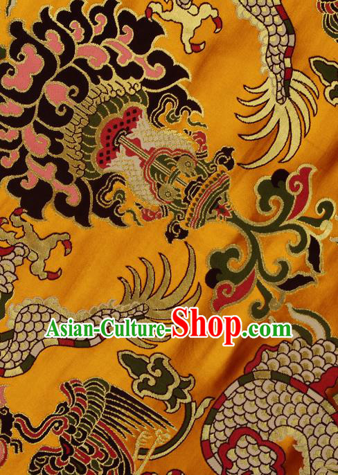 Asian Chinese Traditional Dragon Lotus Pattern Golden Brocade Tibetan Robe Satin Fabric Silk Material