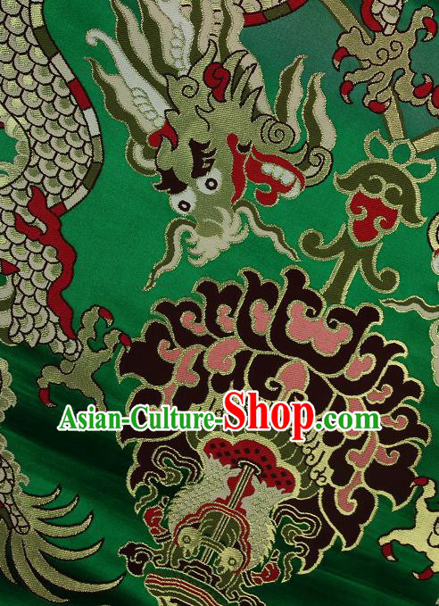 Asian Chinese Traditional Dragon Lotus Pattern Green Brocade Tibetan Robe Satin Fabric Silk Material Asian Chinese Traditional Dragon Lotus Pattern Green Brocade Tibetan Robe Satin Fabric Silk Material