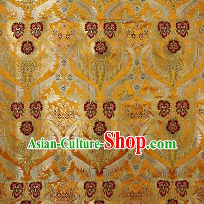 Asian Chinese Traditional Phoenix Galsang Flowers Pattern Golden Brocade Tibetan Robe Satin Fabric Silk Material