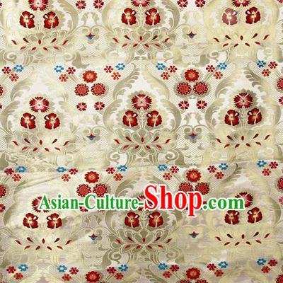Asian Chinese Traditional Phoenix Galsang Flowers Pattern Beige Brocade Tibetan Robe Satin Fabric Silk Material