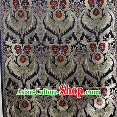 Asian Chinese Traditional Phoenix Galsang Flowers Pattern Royalblue Brocade Tibetan Robe Satin Fabric Silk Material