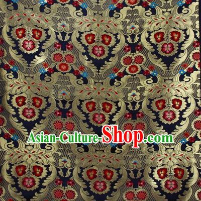 Asian Chinese Traditional Phoenix Galsang Flowers Pattern Navy Brocade Tibetan Robe Satin Fabric Silk Material